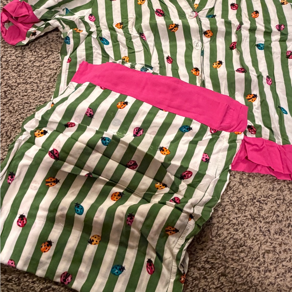 Beautysleep Social Green and White Striped Shirt with Ladybug Print - Picture 2 of 4